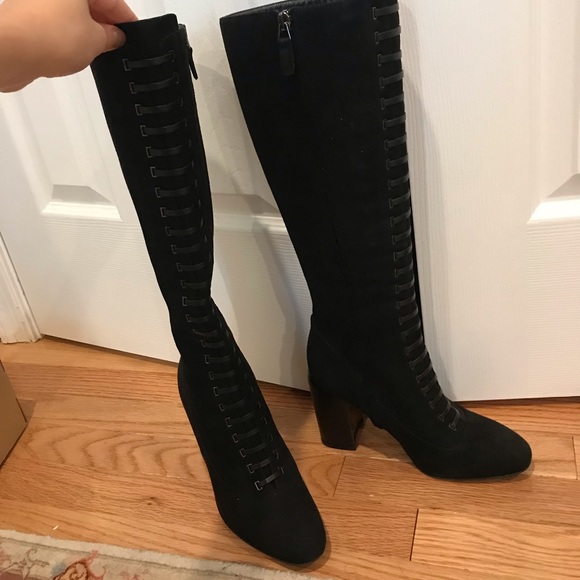 Aquatalia Women Suede Leather Tie Black Heel Boot - Picture 4 of 4